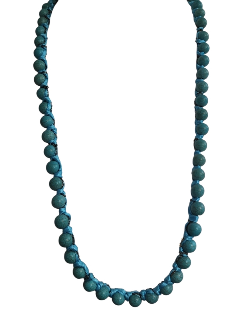 ViVi Turquoise Bead Ribbon Wrapped Chain Necklace